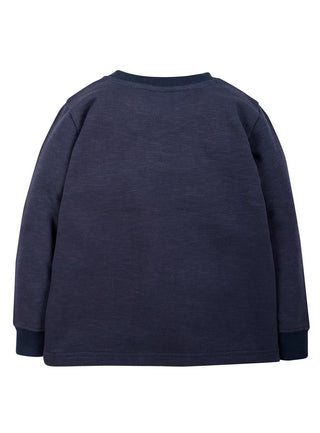 Frugi Kids' Long Sleeve Embroidered Louis T-shirt/Sweatshirt in Indigo/ Rainbow