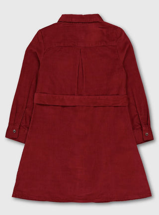 TU Girl's Belted Corduroy Shirt Dress in  Burgundy
