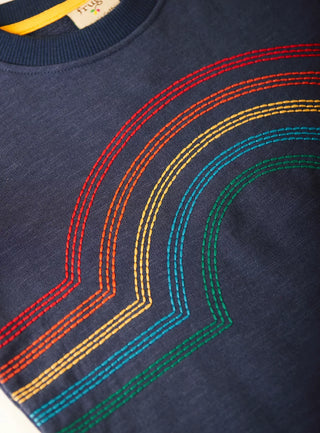 Frugi Kids' Long Sleeve Embroidered Louis T-shirt/Sweatshirt in Indigo/ Rainbow