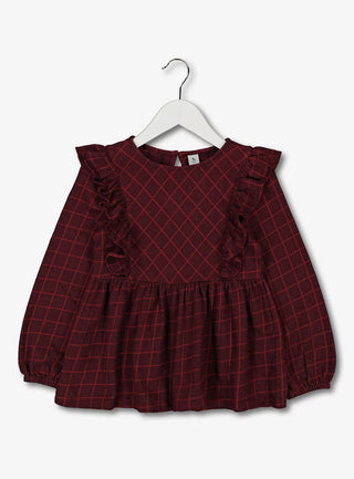 TU Girl's Jacquard Cuffed Sleeves Frill Top in Red