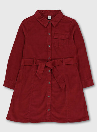 TU Girl's Belted Corduroy Shirt Dress in  Burgundy