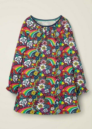 Mini Boden Girl's Printed Pocket Tunic Dress in Navy Multi