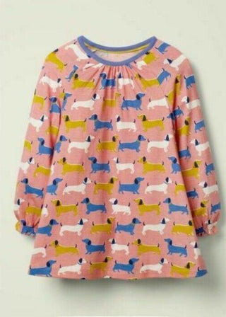 Mini Boden Girl's Printed Pocket Tunic Dress in Pink Puppy