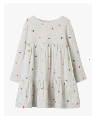 Mini Boden Girl's Tiered Woven Floral Embroidered Dress in Oatmeal