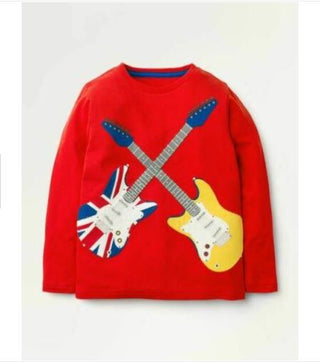 Mini Boden Boy's Big Applique T-shirt in Red Guitar