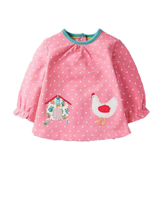 Baby Boden Farm Applique Top in Boto Pink