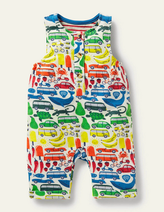 Baby Boden Jersey Printed Romper in Ivory Rainbow Road Trip