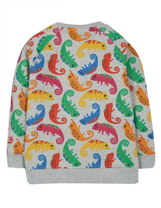 Frugi Boy's Chameleon Rex Sweatshirt in Grey Marl