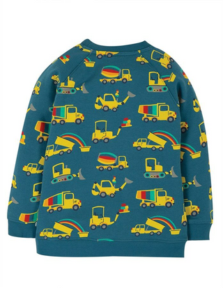 Frugi Boy's Dig A Rainbow Rex Jumper in Teal Blue