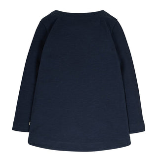 Frugi Girl's Cosy Aria Applique Top in Indigo Navy
