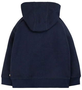 Frugi Boy's Long Sleeve Zip Up Luka Embroidered Hoody in Indigo/Sharks