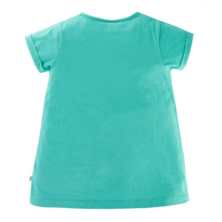 Frugi Girl's Horse Lizzie Applique Top in Aqua Green