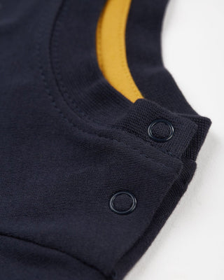 Frugi Boy's Tractor Adventure Applique Top in Navy Rainbow