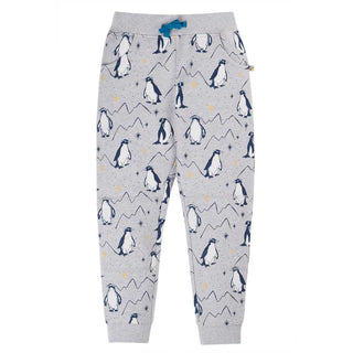 Frugi Boy's Penguins Printed Snug Joggers in Grey Marl
