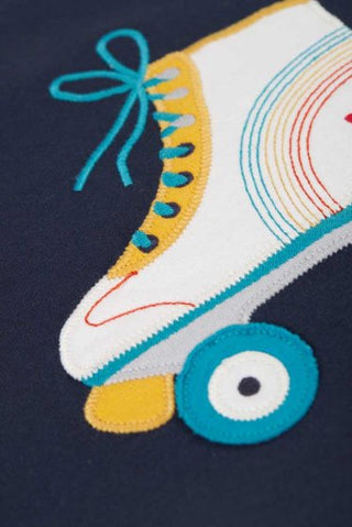 Frugi Girl's Roller-Skate Adventure Applique Top in Navy (Slightly Defect)