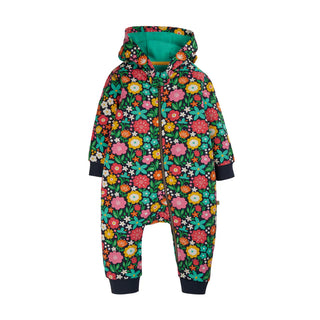 Frugi Girl's Cozy Full Length Big Snuggle Suit in Indigo Kernow Floral