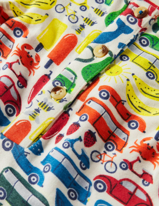 Baby Boden Jersey Printed Romper in Ivory Rainbow Road Trip