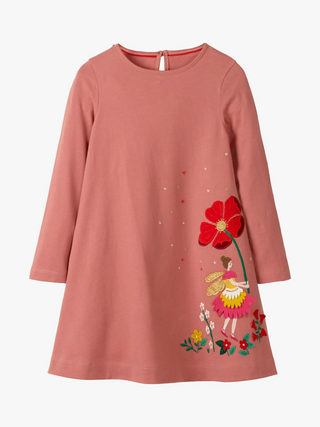Mini Boden Girl's Fairy Applique Jersey Dress in Rose Pink