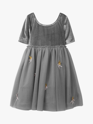 Mini Boden Girl's Velvet Fairy Applique Dress in Silver/ Grey