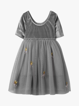 Mini Boden Girl's Velvet Fairy Applique Dress in Silver/ Grey