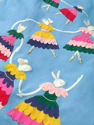 Mini Boden Girl's Long Sleeve Bunny Ballerina Applique Dress in Frost Blue
