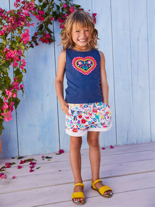 Mini Boden Girl's Heart Applique Vest Top in Blue Wave