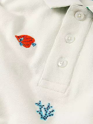 Mini Boden Boy's Pique Polo Shirt in White Sea Creatures