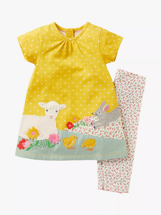 Baby Boden Baby Lamb Applique Dress and Leggings Set in Yellow