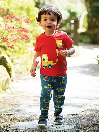 Frugi Boy's Printed Snug Crawlers in Blue/Construction Digger