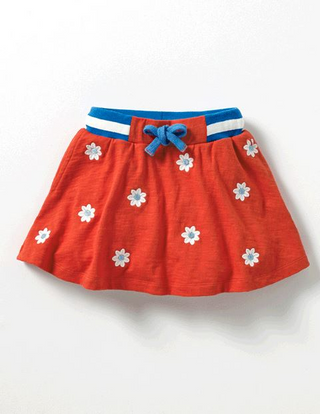 Mini Boden Girl's Embroidered Floral Jersey Skirt in Red