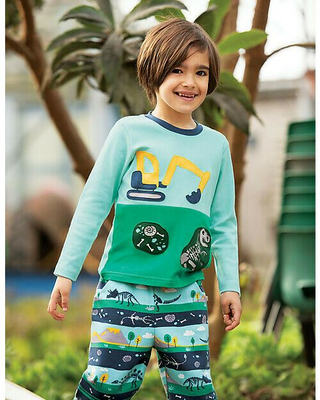 Frugi Boy's Printed Snug Jogger Dig Up a Dino in Blue/Mlt