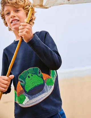 Mini Boden Boy's Superstitched Turtle T-Shirt in Navy