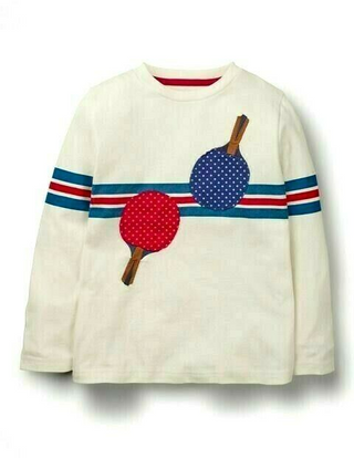 Mini Boden Boy's Stripy Ping Pong Sports T-Shirt in Ivory