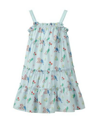 Mini Boden Girl's Tiered Twirly Dress in Blossom Birds