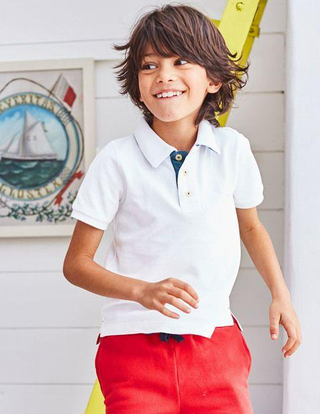 Mini Boden Boy's Pique Polo Shirt in White