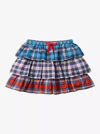 Mini Boden Girl's Woven Check Tiered Skirt, Hotchpotch Check