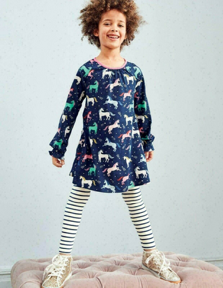 Mini Boden Girl's Unicorn Printed Tunic Dress in Navy