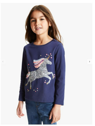 John Lewis & Partners Sequin Unicorn Stretch T-Shirt in Peacoat Navy