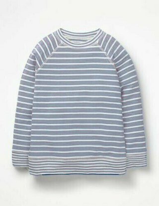 Mini Boden Girl's Raw Stitched Striped-Shirt in Grey