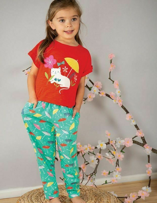 Frugi Girl's Parasols Gabriella Gathered Trousers in Multi Umbrella