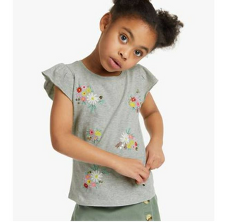 John Lewis & Partners Girls' Flower Embroidered T-Shirt in Grey