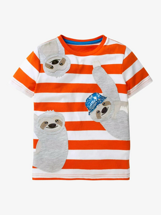 Mini Boden Boy's Friendly Sloth Applique T-Shirt in Orange