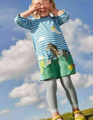 Mini Boden Girl's Big Applique Dress in Sunny Blue