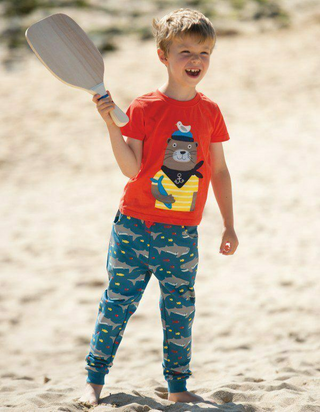 Frugi Boy's Printed Snug Joggers in Blue/Sharking Around