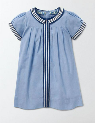 Mini Boden Girl's Striped Peter Pan Dress in Provence Blue