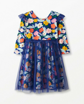 Hanna Andersson Girl's Printed Tulle Ruffle Dress in Blue Floral