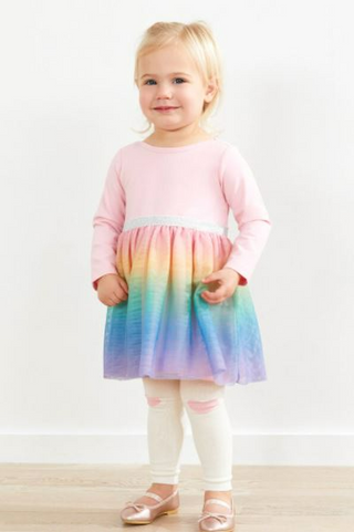 Hanna Anderson Girl's Soft Tulle Jersey Rainbow Dress in Pink/Rainbow