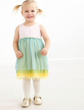 Girls Rainbow Soft Tulle Dress In White/ Yellow