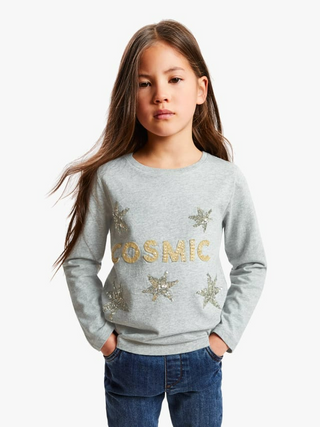 John Lewis & Partners Girl's Sequin Cosmic Top in Grey