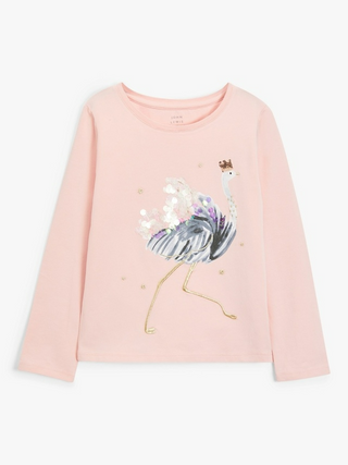 John Lewis & Partners Girls' Ostrich T-Shirt in Pink